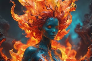 fire elemental, female, beautiful, masterpiece, best quality 