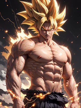 1boy, (male focus:1.1), (detailed muscular fit perfect body:1.2), (detailed beautiful angry songoku face), (detailed perfect hands), (detailed energy white piercing eyes), (detailed highlight golden spiked hair), SAIYA, super Saiyan, Aura of yellow energy crackling with electricity , detailed devastation background, lora:supersaiyan:0.6
,SAIYA