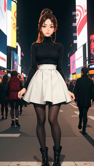 Masterpiece, best quality, fine detail, maishiranui, maishiranui_face, bangs, ponytail, oily skin, (detailed face and eyes):1.2, wearing edgADC, turtleneck, sweater dress, 38carbon leggings, boots, standing, candid pose, times square at night, lora:maiShiranui030417:0.6, lora:edgAutumnDressCode:0.4
,edgADC_fashion