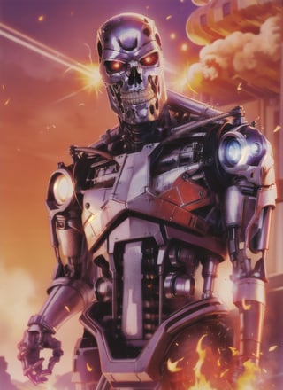 lora:T800Endoskeleton-10:0.8, (RAW photo, real life, absurdres, high quality, photorealistic, detailed, realistic:1.3), (solo:1.3), ((dynamic pose)), a high resolution photo of a T800Endoskeleton robot with red eyes and metal skull face and chrome metal body and holding a futuristic  gun, standing on a hill of skulls,  dark sky and fire and flames and smoke and explosions and robots and post apocalypse war in the background, cinematic, atmospheric, 8k, realistic lighting, shot by Hassleblad H6D, Zeiss, Kodachrome, nikon, 50mm 1.2 lens, Octane Render, ultra realistic, realistic lighting, photorealistic, photorealism, photoreal, unreal engine 5, Adobe After FX, highly detailed, intricate detail
