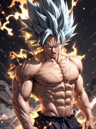 1boy, (male focus:1.1), (detailed muscular fit perfect body:1.2), (detailed beautiful angry songoku face), (detailed perfect hands), (detailed energy white piercing eyes), (detailed highlight golden spiked hair), SAIYA, super Saiyan, Aura of yellow energy crackling with electricity , detailed devastation background, lora:supersaiyan:0.6
,SAIYA