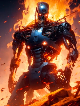 lora:T800Endoskeleton-10:0.8, (RAW photo, real life, absurdres, high quality, photorealistic, detailed, realistic:1.3), (solo:1.3), ((dynamic pose)), a high resolution comic book art photo of a T800Endoskeleton robot with red eyes and metal skull face and chrome metal body and holding a futuristic gun shooting lasers, standing on a hill of skulls, dark sky and fire and flames and smoke and explosions and robots and post apocalypse war in the background, cinematic, atmospheric, 8k, realistic lighting, shot by Hassleblad H6D, Zeiss, Kodachrome, nikon, 50mm 1.2 lens, Octane Render, ultra realistic, realistic lighting, photorealistic, photorealism, photoreal, unreal engine 5, Adobe After FX, highly detailed, intricate detail
,T800Endoskeleton,r1ge