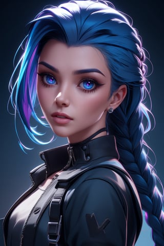 (masterpiece), (best qulity), 8k, uhd, detail, hyper detail.
JinxKaryln, upper body portrait, long hair, braid, ultra detail face, ultra detail eyes, bokeh, Jinx Arcane