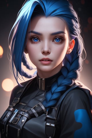 (masterpiece), (best qulity), 8k, uhd, detail, hyper detail.
JinxKaryln, upper body portrait, long hair, braid, ultra detail face, ultra detail eyes, bokeh, Jinx Arcane