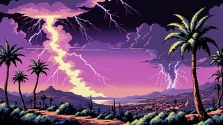 concept art, Gradient lightning bolts, landscape of a 1990'S Morocco, Hurricane, Detailed illustration, 80mm, Kodachrome, surreal design, Beautifully Lit, L USM,  pixel art