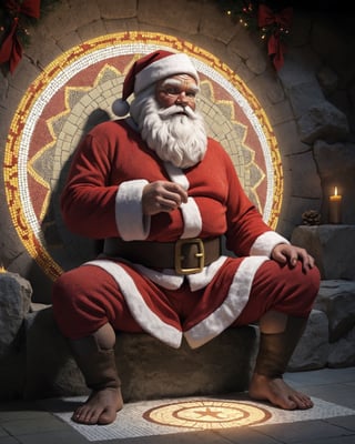  Prehistoric, concept art, medium shot of a Santa, Sitting, Light, mosaic

