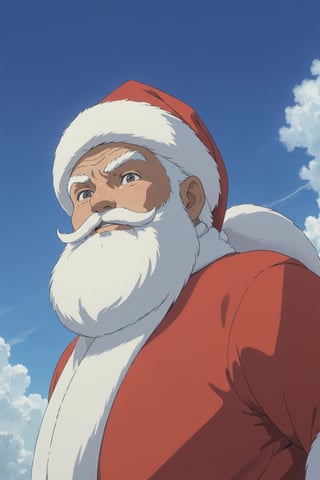 art by Makoto Shinkai and Studio Ghibli, Anime, close up of a Magnificent midweight Sardinian (Santa:1.2), Magnificent, Rusticcore