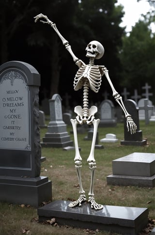 O mellow my dreams you've gone away
cemetery skeleton it's good to see you
 dancing on my grave.