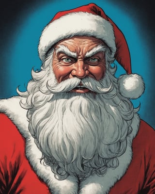 vintage comic book illustration,  santa.  evil smirk on his face,  graphic illustration,  comic art,  graphic novel art,  vibrant,  highly detailed