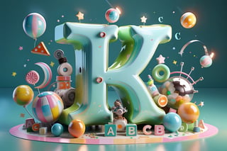 English Word "(((( A B C D )))", for kids cheerful, 3d, C4D, mixer, Octane rendering, (full Croma green background), Masterpieces in pastel colors, Hard material, Best Quality, super detaill, High Quality, 4k, 3D