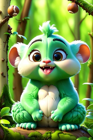 8K,Best quality, masterpiece, ultra-high res, (photorealistic:1.4), Masterpiece, Concept Art,  (full Croma green background), LONGAN, cute forest creature, digital art, dreamworks style, Stylized art, disney style,more detail XL,disney style