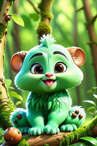 8K,Best quality, masterpiece, ultra-high res, (photorealistic:1.4), Masterpiece, Concept Art,  (full Croma green background), LONGAN, cute forest creature, digital art, dreamworks style, Stylized art, disney style,more detail XL,disney style