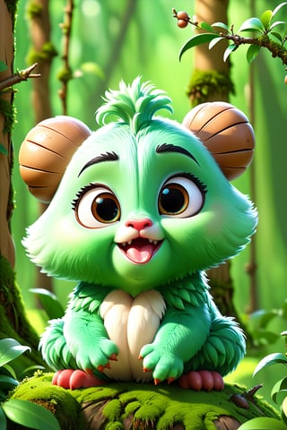 8K,Best quality, masterpiece, ultra-high res, (photorealistic:1.4), Masterpiece, Concept Art,  (full Croma green background), LONGAN, cute forest creature, digital art, dreamworks style, Stylized art, disney style,more detail XL,disney style