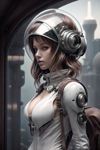 (detailed beautiful eyes and detailed face, masterpiece side light, masterpiece, best quality, detailed, high resolution illustration), (1female alien fighter), beautiful girl, (blond hair), (small breast:1.36), (big brown nipple:1.38),  (transparent meterial protective suit:1.36), glass cover, (protective head gear with glass mask:1.36), herringbone, wet hair, High detailed, heavy fog environment background, battleflied background, full_body,girl, (front angle shots:1.36), (looking to viewer), hourglass_figure, ,solid snake, (85mm lens shots:1.36), half body shots,Cyberpunk,neo-alien_nomad