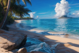 SITTING ON A HAWIAN tropical island BEACH , LOOKING OUT AT THE beautiful blue Meryl, surfing, large waves, water splashing, summer blue Sky, beautiful BLUE WAVES ROLLING IN ON THE BEACH, water, waves, ocean, 