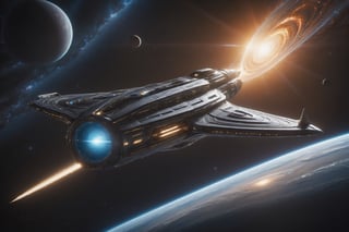 4k,intricate detail,wallpaper,colorful Light,(masterpiece),absurdres,
"Create a detailed and realistic depiction of a space lightspeed, starship, focusing on its iconic wave motion gun, sleek hull design, and the cosmic backdrop, capturing the essence of its interstellar voyage,
,Renaissance Sci-Fi Fantasy,High Renaissance,Sci-Fi,Starship