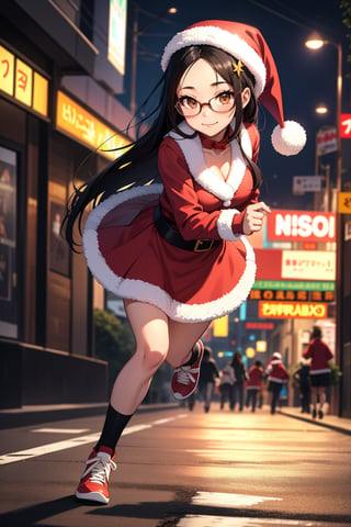 best quality,  masterpiece,  ultra high res, 
 BREAK
(santa:1.3)
(Running:1.5) tokyo city,



 BREAK
 brown_eyes,  black_hair,  straight hair,  lips,  (forehead:1.3),  cute,  medium breasts,  plump,  petite,  loli,  glasses,            
,  closed mouth,  convergent strabismus,  bashful,  shy,  blushing,  smile,(fullbody:1.5)