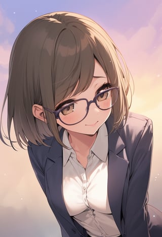 best quality, masterpiece, ultra high res, 
1girl, (suit:1.3), brown_eyes, black_hair, straight hair, lips, (forehead:1.3), cute, medium breasts, , petite, , glasses,                   
, closed mouth, convergent strabismus, bashful, shy, blushing, smile

BREAK
morning, Cheerfully greeting everyone, colourful background, Model shooting style

BREAK
(nanase_aoi:1.5)