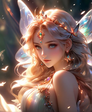 (beautiful fairy portrait), (iridescent wings) (masterpiece, best quality, ultra-detailed, best shadow), (detailed background, high fantasy), (beautiful detailed face), high contrast, (best illumination, an extremely delicate and beautiful), (fantasy dress), ((cinematic light)), colorful, hyper detail, dramatic light, intricate details, (blowing hair, sharp face, amber eyes, hair between eyes, dynamic angle), blood splatter, swirling light around the character, depth of field, light particles,(broken glass),magic circle, (full body), Spirit fantasy Pendant, Beautiful Eyes,niji-5