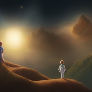 a beautiful painting about of the story follows a young prince who visits various planets in space, including earth, and addresses themes of loneliness, friendship, love, and loss, 8 k resolution, hdr, highly detailed