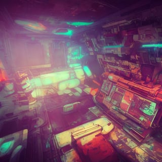 !dream arriving on a derelict space station, cinestill, ominous, epic, wonderfully colorful, illustration, ink lines, accurate, weird, neon ink, clean, minimal, 8k, octane render