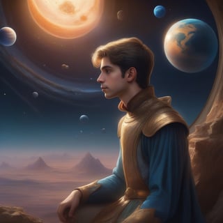 a beautiful painting about of the story follows a young prince who visits various planets in space, including earth, and addresses themes of loneliness, friendship, love, and loss, 8 k resolution, hdr, highly detailed