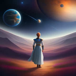 a beautiful painting about of the story follows a young prince who visits various planets in space, including earth, and addresses themes of loneliness, friendship, love, and loss, 8 k resolution, hdr, highly detailed
