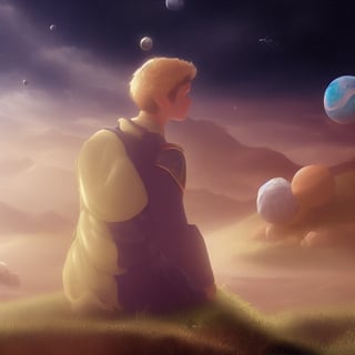 a beautiful painting about of the story follows a young prince who visits various planets in space, including earth, and addresses themes of loneliness, friendship, love, and loss, 8 k resolution, hdr, highly detailed
