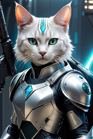 A anthropomorphic cat with futuristic armor and a weapon(gun)