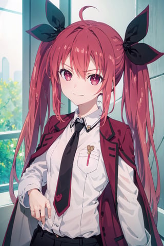 (((pixel-perfect, detail-perfect))), solo, 1girl, kotori itsuka, jacket, necktie, looking at viewer, closed mouth, smirk, kotori itsuka,kotori itsuka, soft