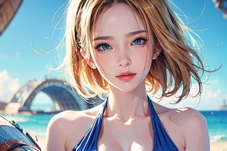 android 18,1girl, blush, side-tie_bikini, full_face