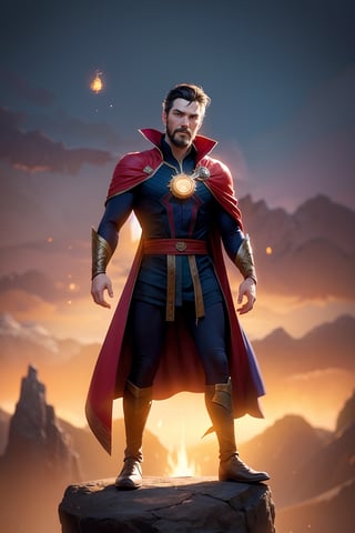 beautiful,  detailed. pixar style,  full_body, adult male, clean smooth beard, doctor strange hovering just above the ground elbows beside body wrist out to the side palms facing up, skinny fit, levitating,