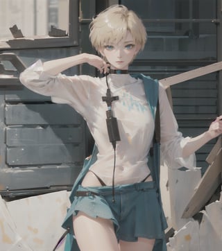 Neutral, indistinguishable from a man or woman, solo, 
Blonde, short cut hair, adult, Haruka
((colorful)), ((masterpiece)),  (best quality), official art,  extremely detailed CG unity 8k wallpaper,  highly detailed,  Depth of field,  vivid color,  detailed background,  best illumination, ultra detailed,  (photorealistic:1.4),  perfect lighting,  aqua eyes,  blonde hair,   