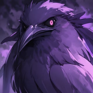 no_human, no_humans, solo, bird, demon, gorgeous, closeup, purple theme 