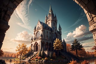 (4k), (masterpiece), (best quality),(extremely intricate), (realistic), (sharp focus), (award winning), (cinematic lighting), (extremely detailed), 

High elven castle of white stone with towers and spires, Autumn,TreeAIv2 ,Isometric_Setting,DonMF43