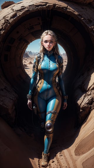 closeup Girl In Thight Plugsuit, Desert, Portal to another WORLD, Science Fiction, COWBOY SHOT