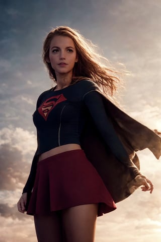 8k, best quality, real picture, intricate details, ultra-detailed, ultra highres, depth field,(photorealistic,realistic:1.2),masterpiece,photo of  european girl, supergirl, blue eyes, blonde hair, long hair, cape, skirt, pantyhose, superhero, solo, sun, blue sky,
best quality, realistic, photorealistic, (intricate details:1.2), (delicate detailed), (cinematic light), clear line, sharp focus, realistic face, detailed face,
unity 8k wallpaper, ultra high res, (photorealistic:1.4), looking at viewer
,supergirl