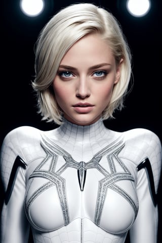 modelshoot style, (extremely detailed 8k wallpaper), a medium shot photo of a 18 yo girl (Christina Aguilera:Amanda Seyfried:0.5), white spider man suit, short blunt hair, blonde, beautiful face, roof, masterpiece, intricate detail, perfect anatomy, lora:add_detail:0.5, Intricate, High Detail, dramatic
