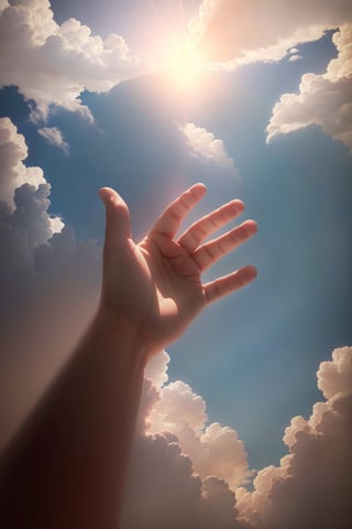 ((hands reach for the sky)),

the camera looks at the bright blue sky,

(best quality, masterpiece, colorful, dynamic angles, highest detail, highly realistic), professional photos, (high resolution textures), in dynamic poses, bokeh, (intricate details, highly detailed: 1.15), detailed, high contrast, highest detail)