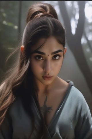 Imagine ultra realistics seductive slutry actress Sara Ali Khan as Suki from Avatar The Last Airbender with sexy beautiful perfect ultra-realistic fully naked body in mystical magical tattoos with sexy naked breasts and perky nipples with her ultra detailed pelvic, hot navel, naked legs, naked vagina with little hair, fiercely posing seductively during midnight in alpine forest hilly road with a little fog and floating smokey clouds during night time. Keep Sara's original face and body with real details and merge it with Suri's facial paint and warrior image.