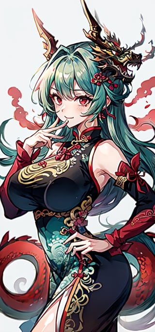 sfw,  1girl, qipao ,dragon-themed,complex background