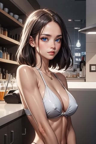girl, detailed and intricate , bare shoulder, complex bikinii , complex background,comic style