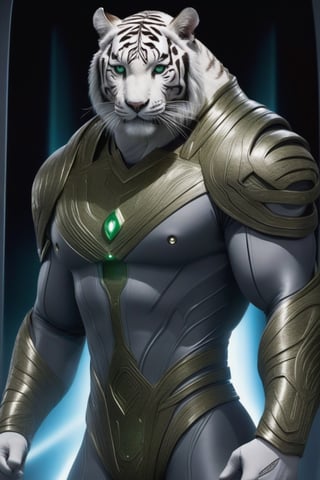 PERFECT_BODY_PERFECT_FACE_PERFECT_EYES_green_eyes_PERFECT_FACE_star_trek_costume_white_tiger_humanoid_muscle_body_