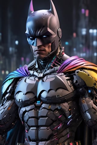 ((batman wearing 10 rings of each rainbow colour on his fingers)), ((batman wearing rainbow suit)), ((holding his hands up palms towards him to show the rings)), futuristic suit, high tech suit, realistic, detailed, ultra detailed realistic illustration, ultra high definition, 8k, unreal engine 5, ultra sharp focus, highly detailed, vibrant, cinematic production character rendering, very high quality model, hyper detailed photography, ultra detailed, detailed face, detailed eyes, realistic, detailed, ultra detailed realistic illustration, detailed face,foreground,moonlight reflection,cyborg style,Movie Still,cyborg,android,Film Still,nude 