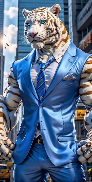giant white tigger as a scarf, ultra high resolution, 8k photography, extremely detailed, (( realistic style blue suit:1.3)) ,  Custom design, shining body, glowing look, full shining suit, body, hues.,, perfect custom, holding gun pistol, weapon master, muscle body,big dick,soldier futurist
