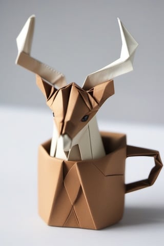 Coffee mug, origami, animals, deer