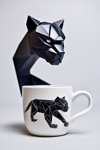 Coffee mug, origami, animals, black panther