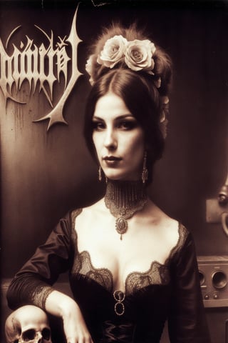 1800´s glamour model woman on the cover of a death metal record