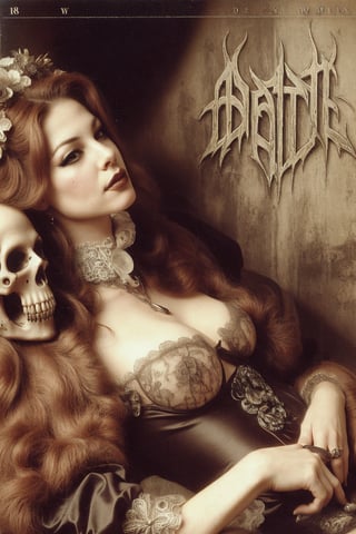 1800´s glamour model woman on the cover of a death metal record