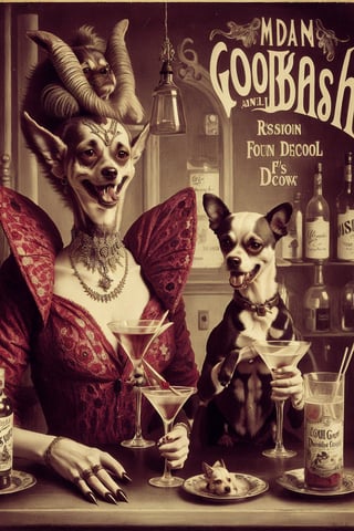 madam goobash and and her demonic chihuahua  1800´s vintage add